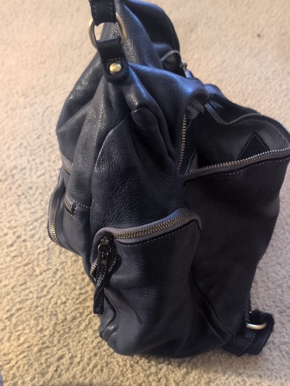 Bolsa Nova X Free People Sold Out Momma MiaClassic Navy Leather Backpack - Women - Picture 10 of 16